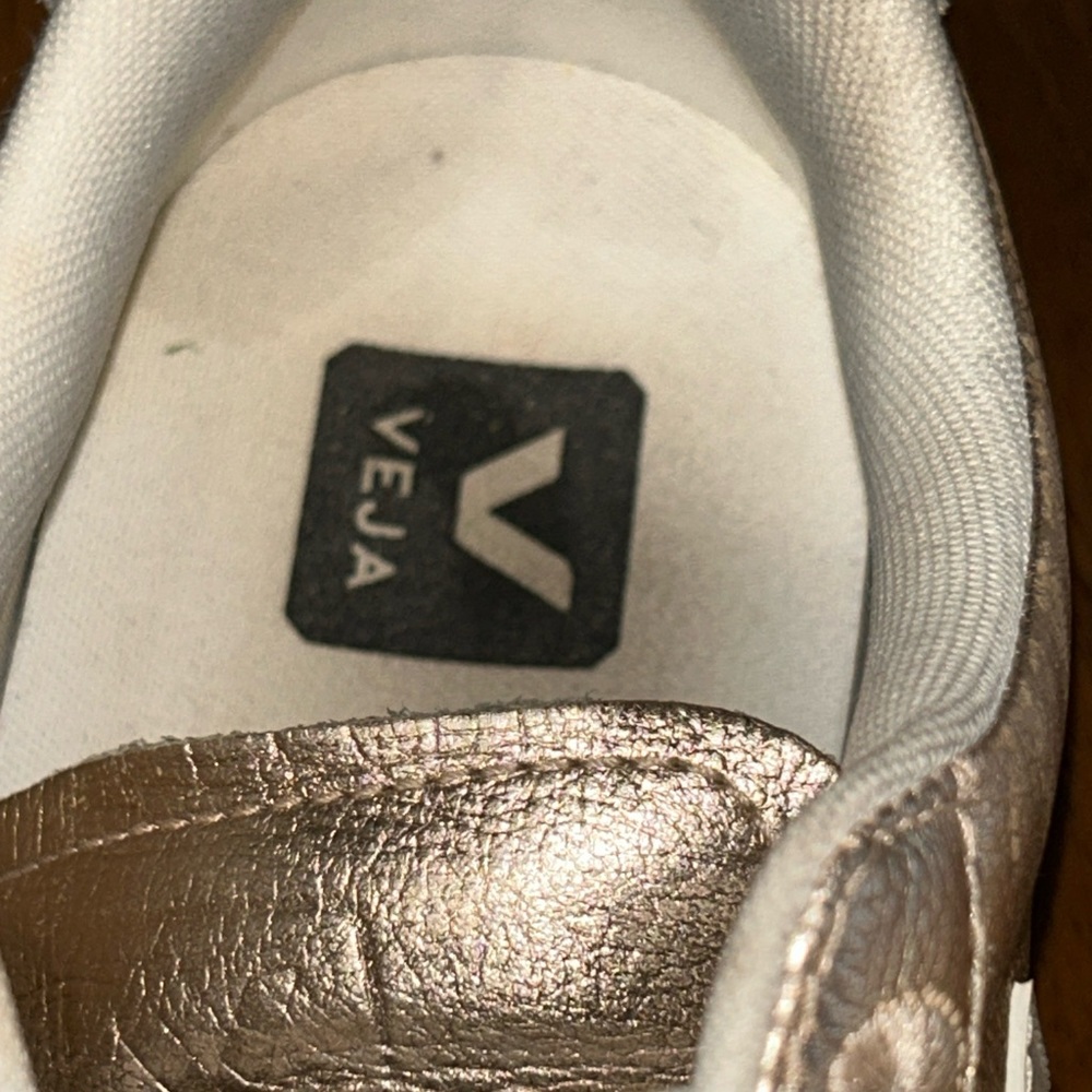 Veja Metallic Rose Gold Velcro Sneakers with White V Logo - Picture 4 of 12